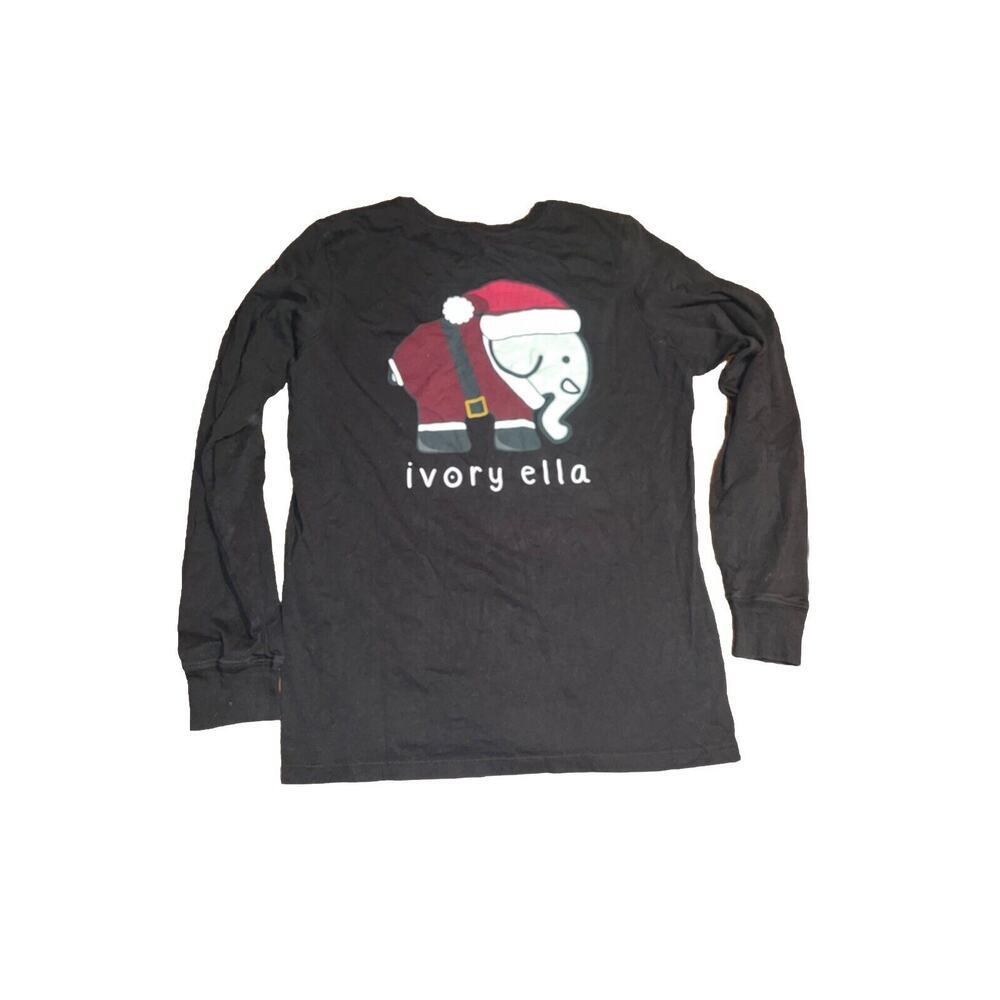 Ivory Ella Shirt Womens S Black Long Sleeve Christmas Holiday Elephant